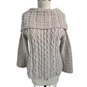 Silvia Novelli Tan Wool Blend Cable Knit Sweater Oversized High Cowl Neck L